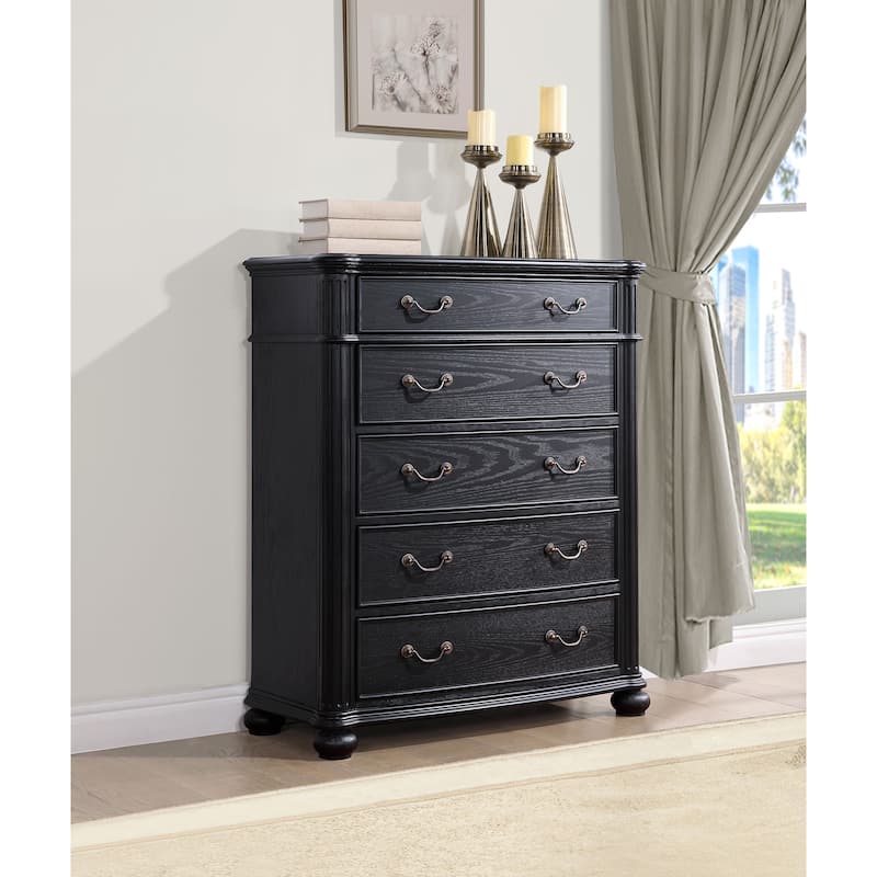 Celina Traditional Wood 5-drawer Bedroom Chest Black