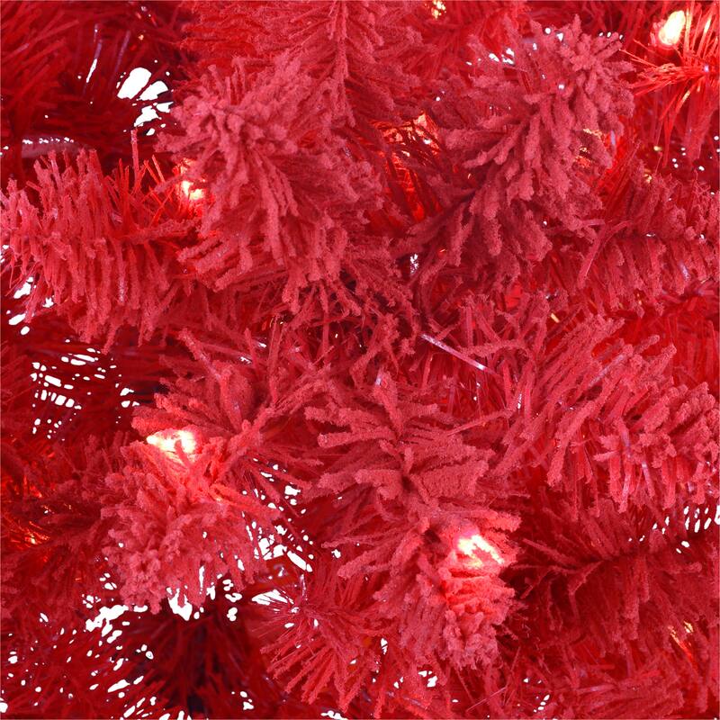 Puleo International 6.5 ft. Pre-lit Flocked Fashion Red Artificial Christmas Tree with 200 Warm White LED Lights