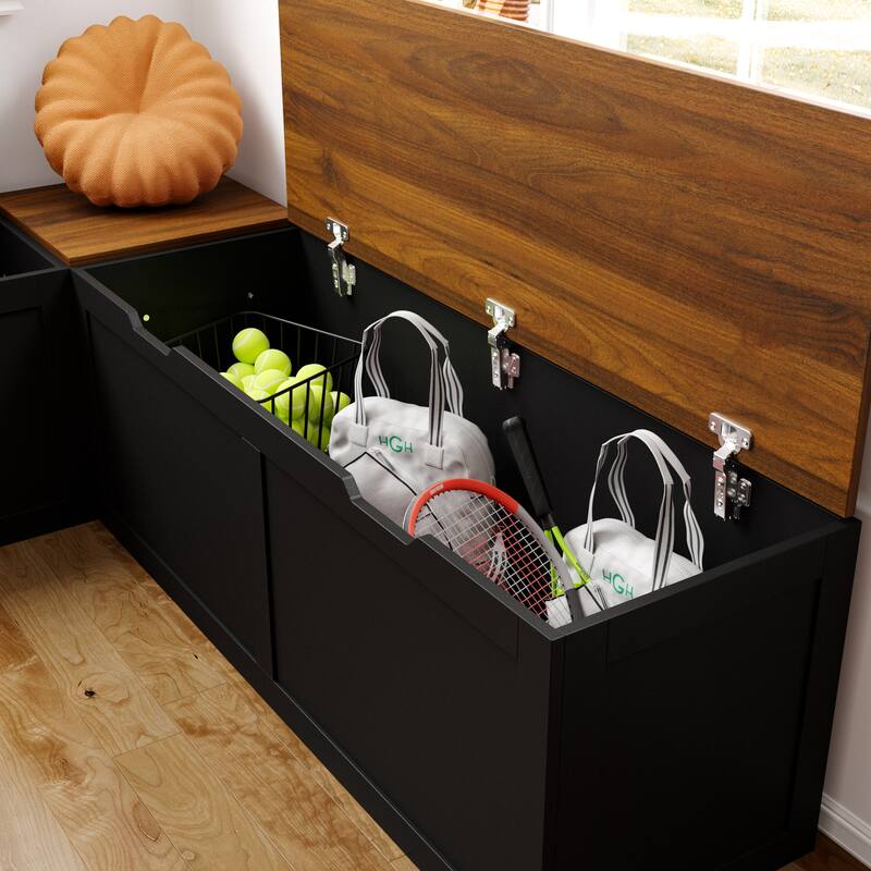 Corner Entryway Bench w/Hidden Storage White Oak Finish Shoe Cabinet