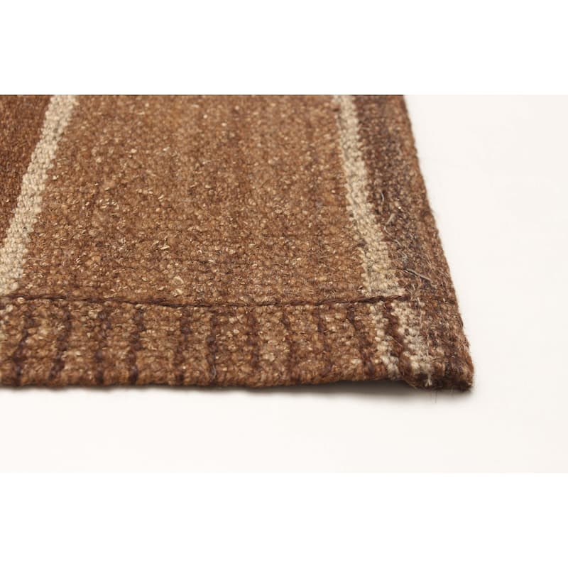 ECARPETGALLERY Flat-Weave Boho Dark Brown Wool Kilim - 5'4 x 10'0