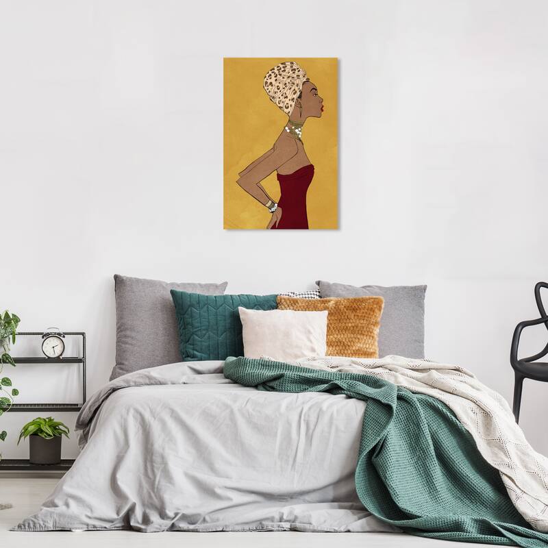 Wynwood Studio Canvas Fashion and Glam Prowess Queen Yellow and Mustard Modern & Contemporary Wall Art Canvas Print - 24 x 16