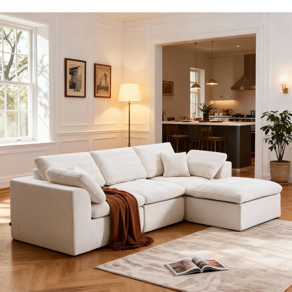 Modern L-Shaped Sectional Sofa with Chaise Lounge,Compressed Sectional Sofa Modern Minimalist Style Corduroy Couch