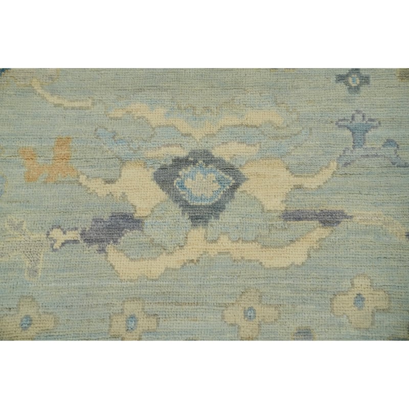 Vegetable Dye Wool Oushak Turkish Area Rug, Floral Geometric Carpet - 11' 8'' X 9' 0''