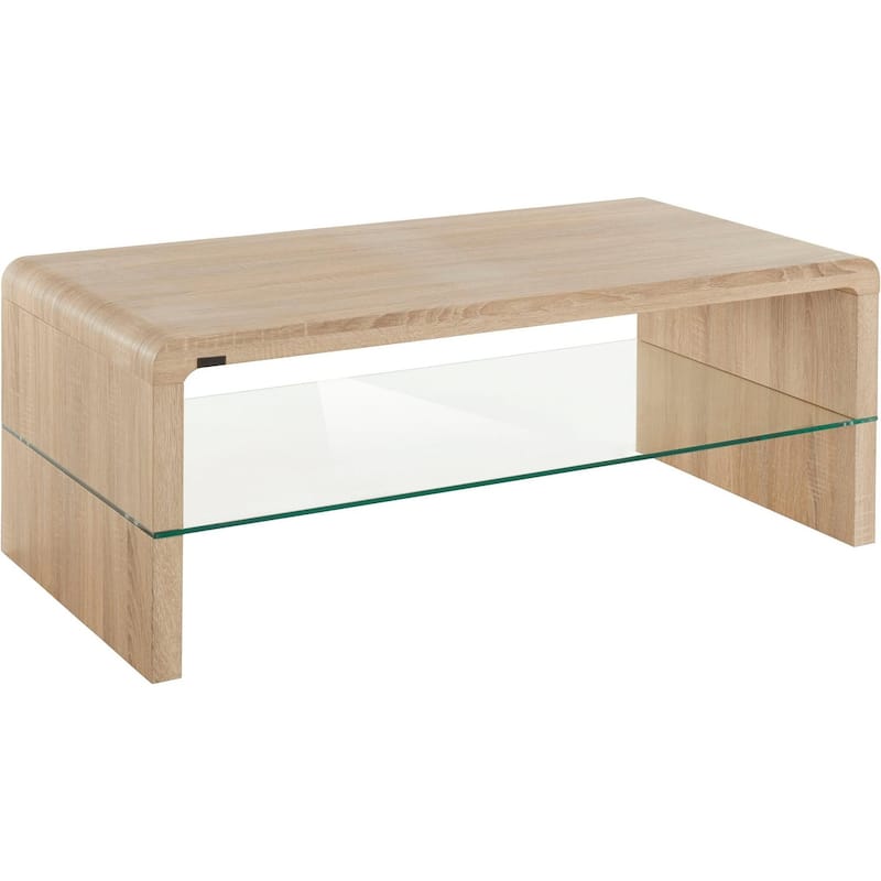 Ren Home Maja Wood Coffee Table with Glass Shelf - Natural Oak - MDF