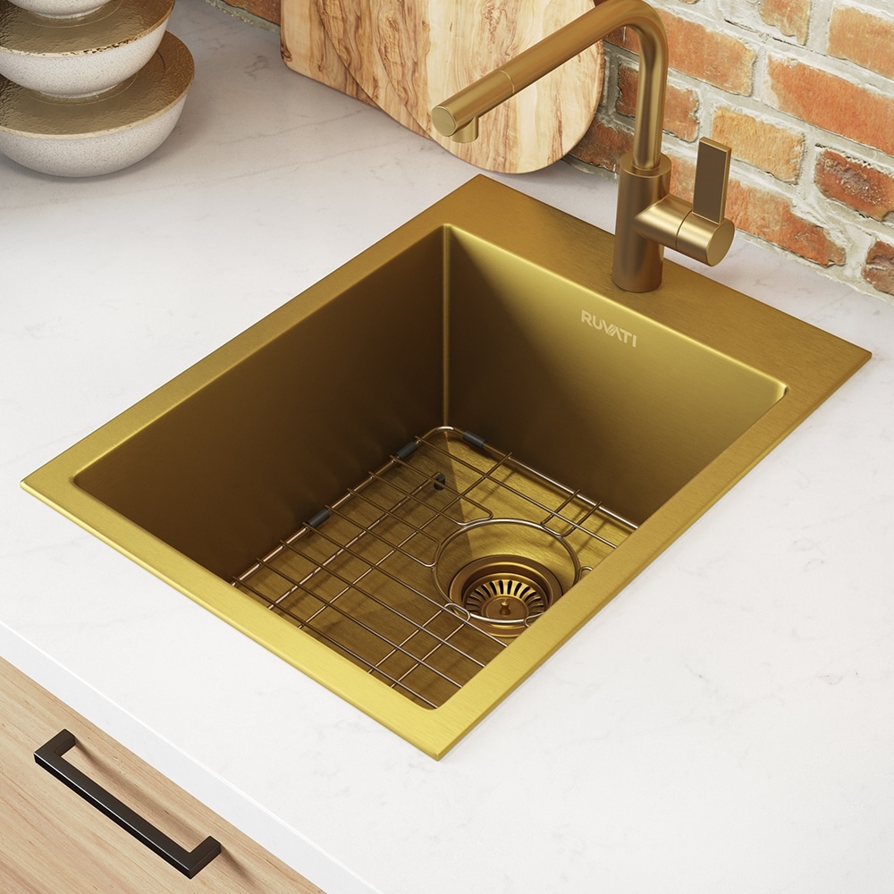 Ruvati 15 x 20 inch Polished Matte Gold Stainless Steel Drop-in Bar Prep Sink - RVH8110GG