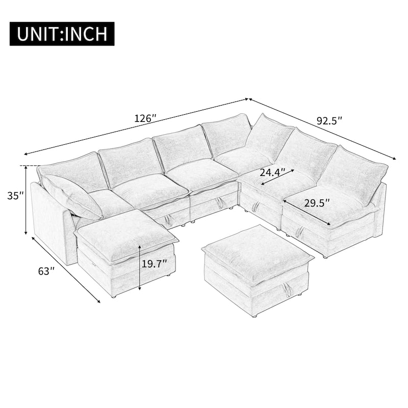 126" Polyester Modular Sectional Sofa Bed with Storage