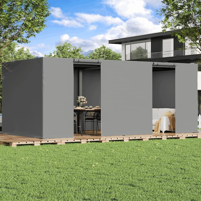 EROMMY Waterproof Pergola Winter Cover with Sidewalls, Mesh Windows and Roll-Up Door, All-Season Weather Enclosure - 12' x 20' - Grey