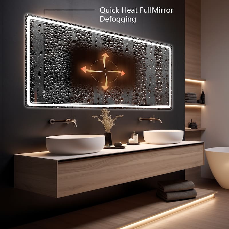 Wallbeyond 3-Tone Modern Style Frameless Rectangular LED Wall Mirror
