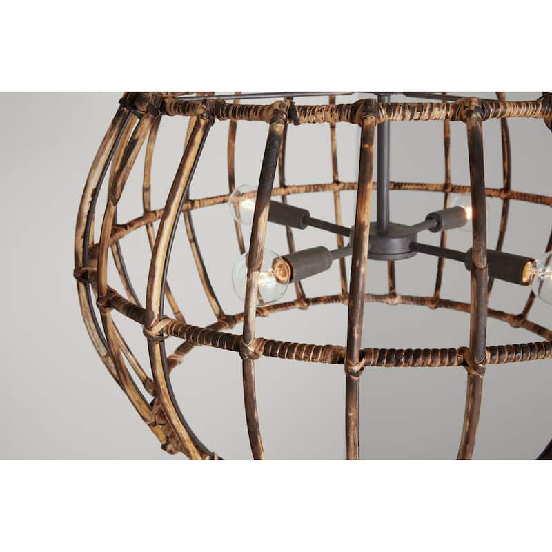 Sanibel 4-light Blazed Rattan/ Nordic Grey Hanging Pendant