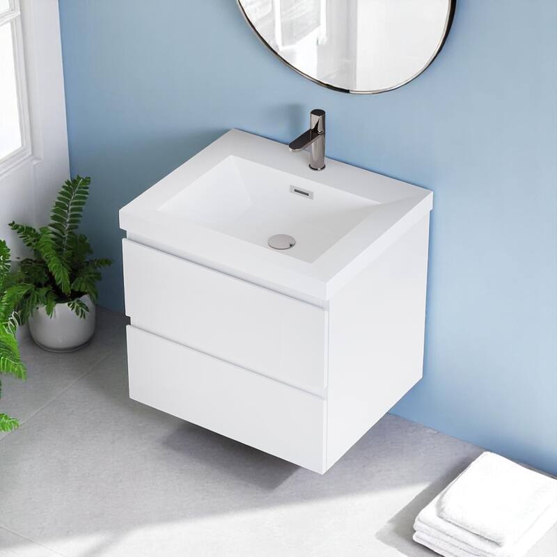 24" Floating Bathroom Vanity with Resin Sink, Modern Wall-Mounted Storage Cabinet with Soft Close Drawers
