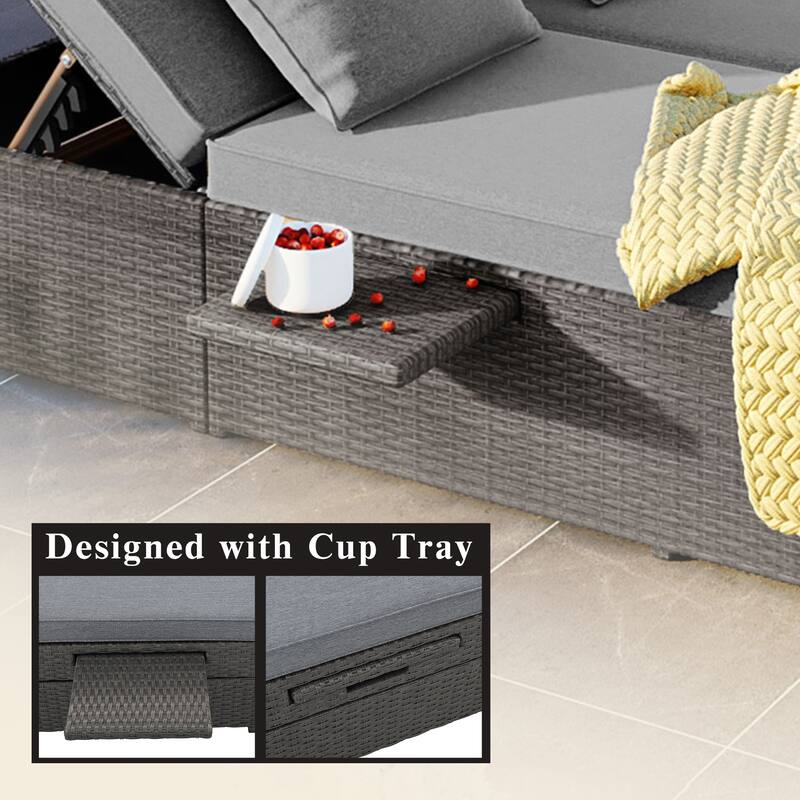 Outdoor Patio Rattan Double Daybed Sunbed with Adjustable Backrest and Seat