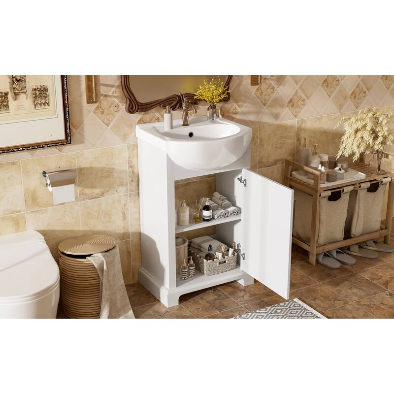 Roomfitters 20" Bathroom Vanity with Bulged Ceramic Basin, Freestanding French Style Storage Cabinet & Soft Close Door