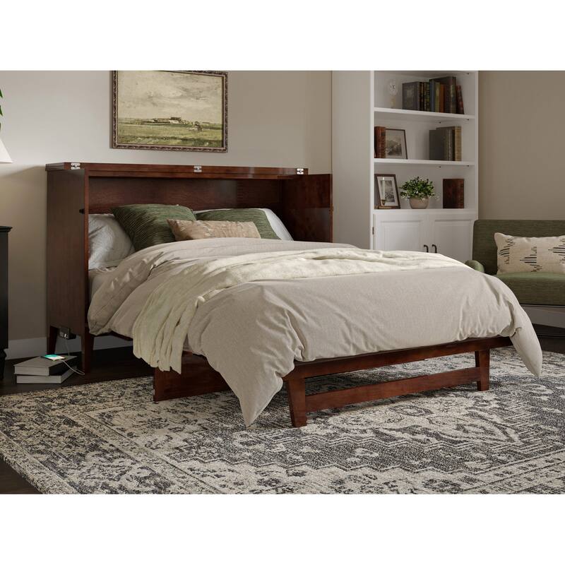 Solid Wood Murphy Bed Chest with Mattress & Charger - Twin, Full Sizes - Space Saving Furniture