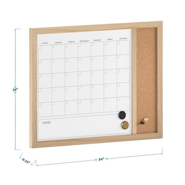 dimension image slide 0 of 3, Martha Stewart Dry Erase Magnetic Monthly Calendar/Cork Board - Woodgrain Frame