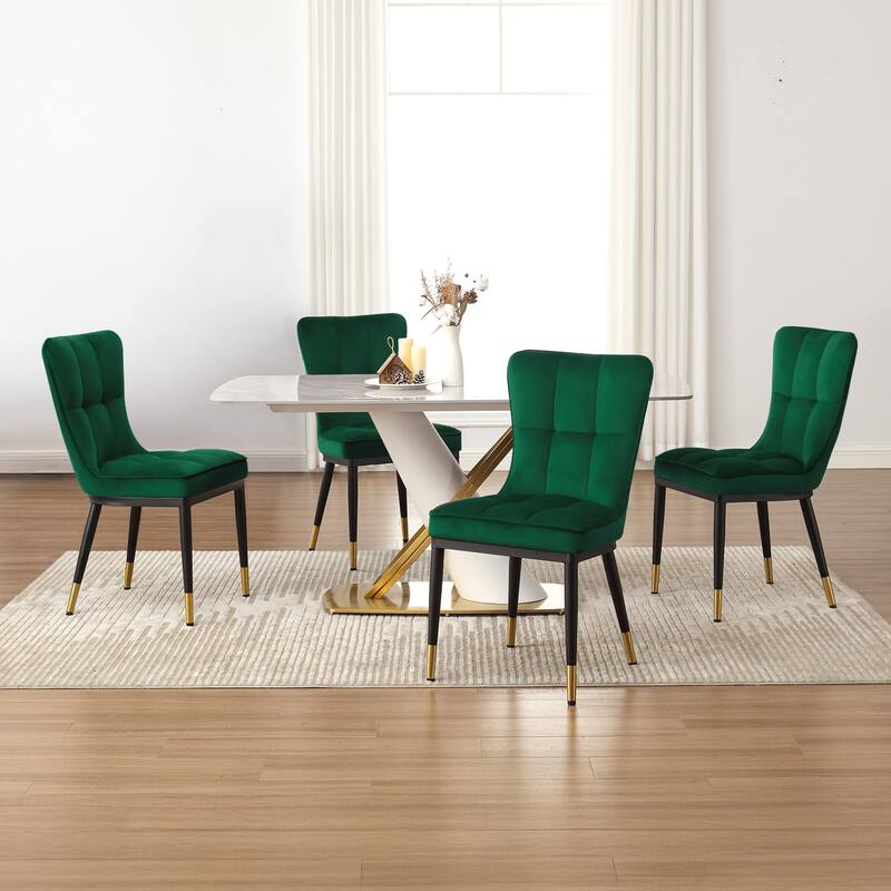 Velvet Upholstered Dining Chairs with Metal Legs, Set of 2/4 - 35.8"H x 18.9"W x 23.2"D