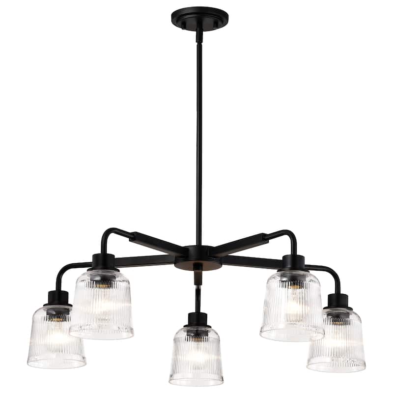 Grayson 5 Light Chandelier Matte Black Finish Clear Ribbed Glass - Matte Black