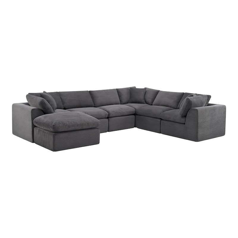 HomeRoots 138" Dark Gray Corduroy Modular Sofa With Ottoman And Toss Pillows