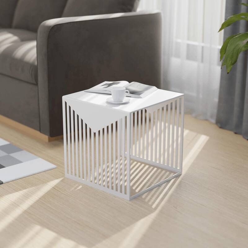 LeisureMod Cisco Modern Square Powder-Coated Steel Finish Side Table - 15.8