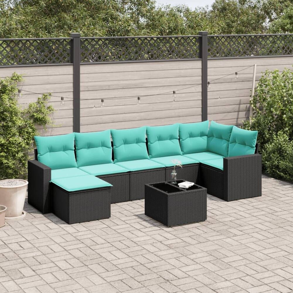 vidaXL Patio Sofa Set with Cushions Outdoor Conversation Furniture Poly Rattan - 25.8" x 24.4" x 27.2"