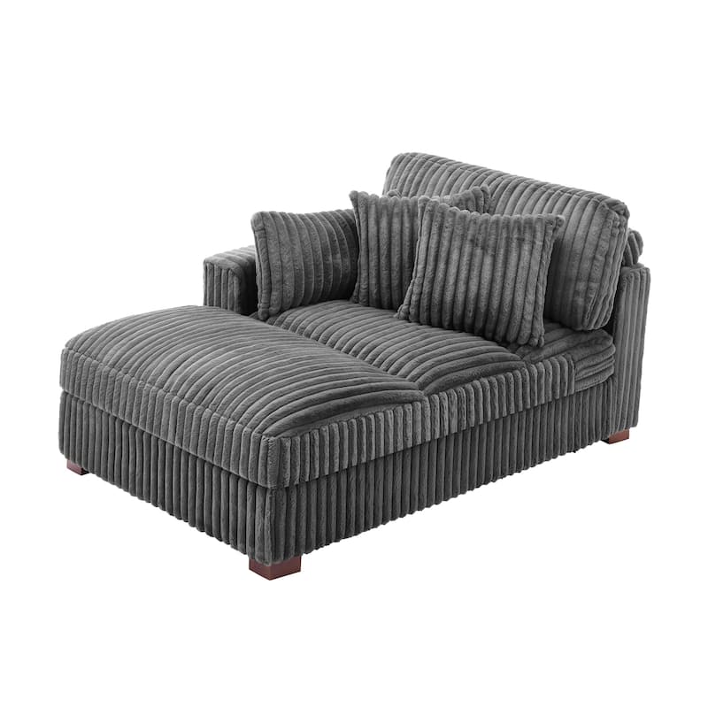 41" W Plush Corduroy Chaise Lounge with Pillows