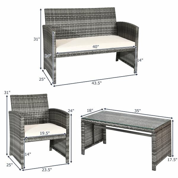 Shop Costway 4 Pc Rattan Patio Furniture Set Garden Sofa Cushioned Seat Mix Gray Wicker Grey Overstock 17036168