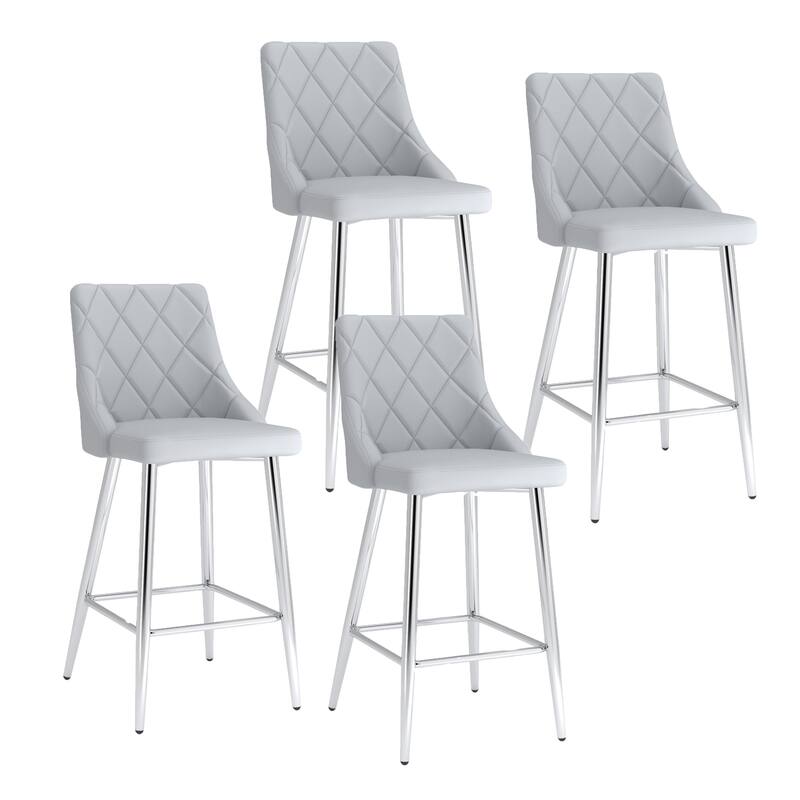 Contemporary Faux Leather and Metal 26" Counter Stool, Set of 4