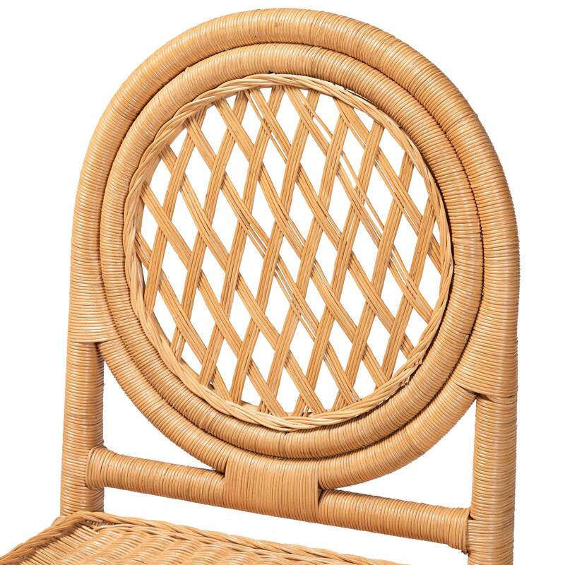 Oxford Round Back Rattan Dining Chair Set of 2 - Handwoven Cane Accent Chairs with Open Lattice Design, Natural Wicker Seating