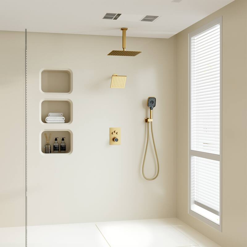 Celling 12 Inch Rainfall Shower Head 3 Function Thermostatic Shower System