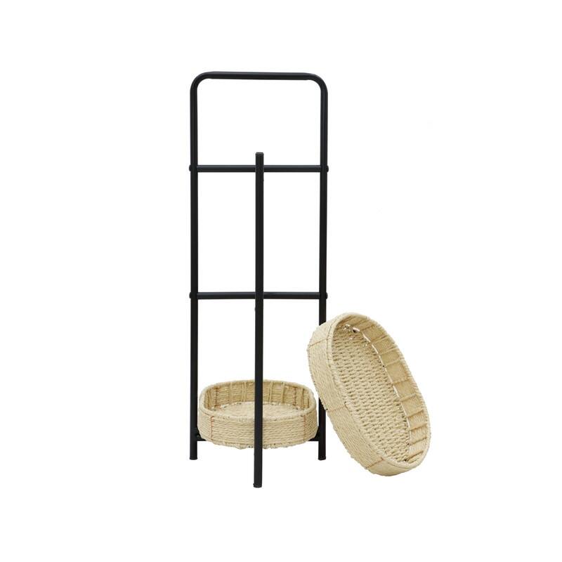 3 Tiers Tray Tables Paper Rope Woven Side Table for Living Room Kitchen Oval Storage Basket Small Shelves
