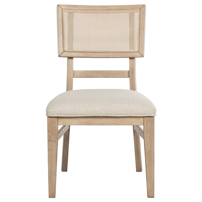 Lno Dining Side Chair Set of 2, Radio Cane Woven Back, Beige Wood