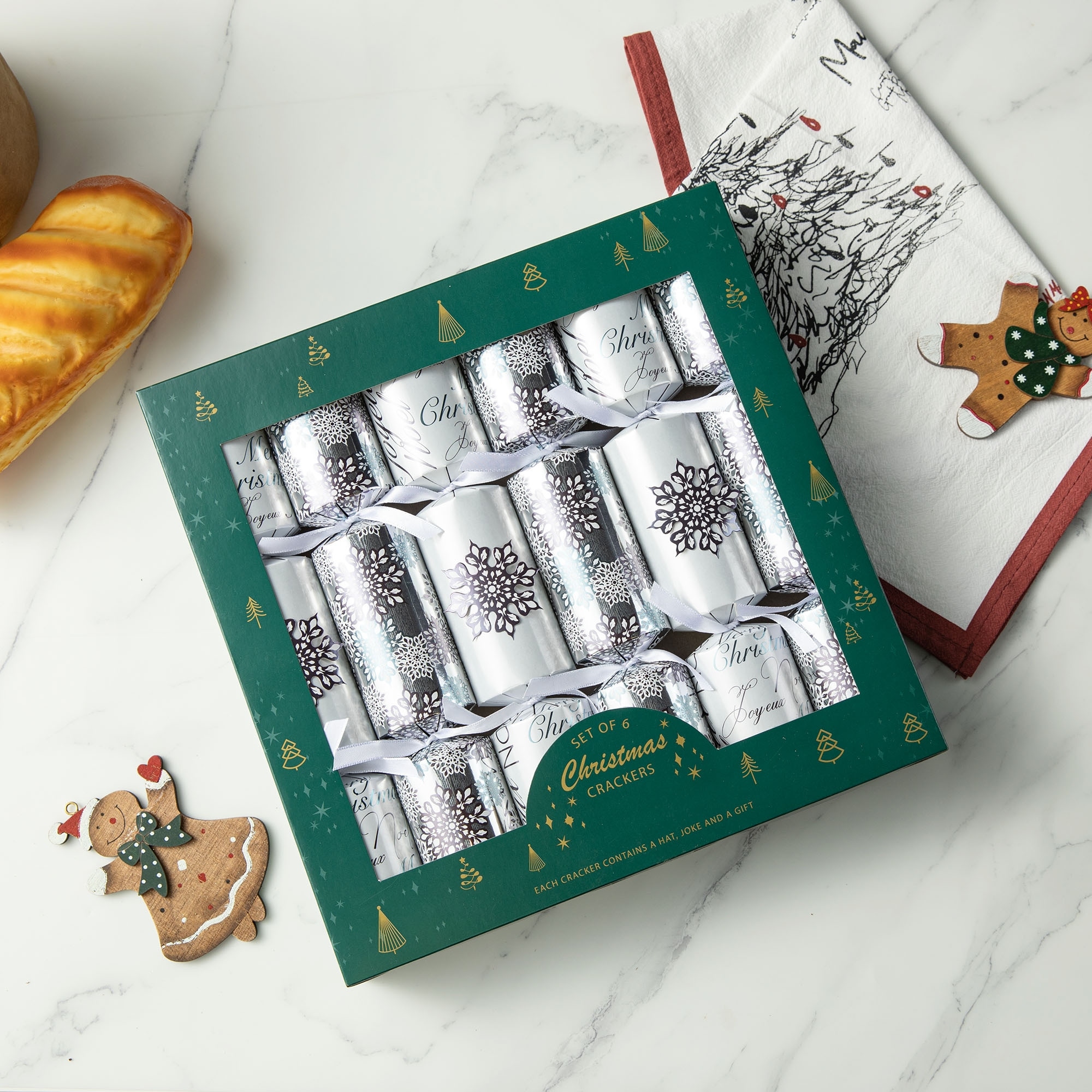 Glitzhome 6 Pack Christmas Snowflake Party Crackers Favor Supplies with Gift Contents for Kids