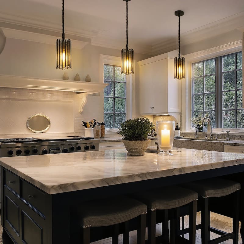 Tifany Modern 1-Light Cylinder Pendant Colored Glass Mini Island Light - 4.5" Dia. x 8.5" H - 4.5" Dia. x 8.5" H - Black