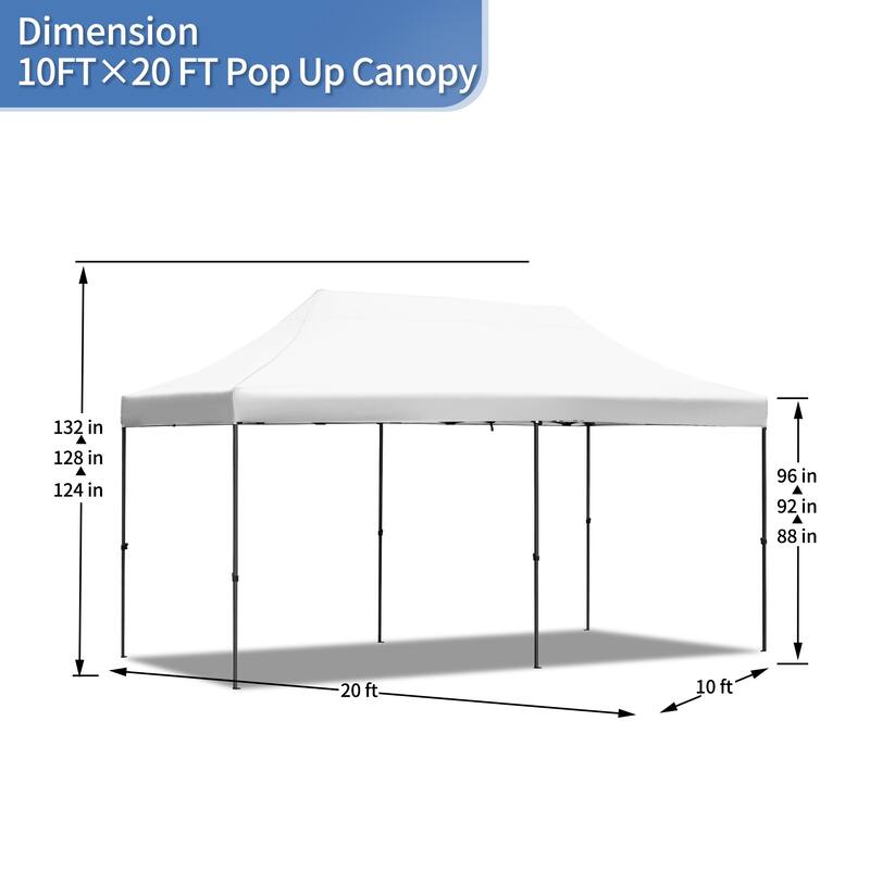 10x20ft Adjustable Height Pop Up Canopy Tent with 6 Sidewalls, UV and Waterproof Protection & Roller Bag