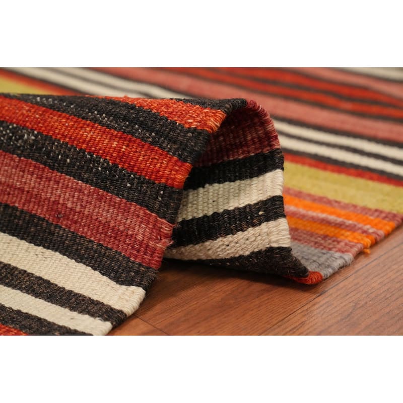 Hand Woven Oriental 100% Wool Carpet Southwestern Geometric Multi-Colored Kilim Area Rug - 8' 7'' X 5' 1''