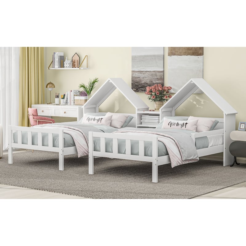 Twin Size Platform Bed w/House-shaped Headboard, Built-in Nightstand