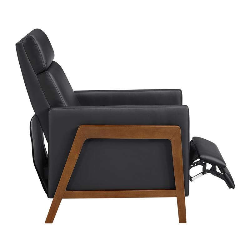 Enzo 29" Faux Leather Push Back Recliner with Exposed Wood Frame