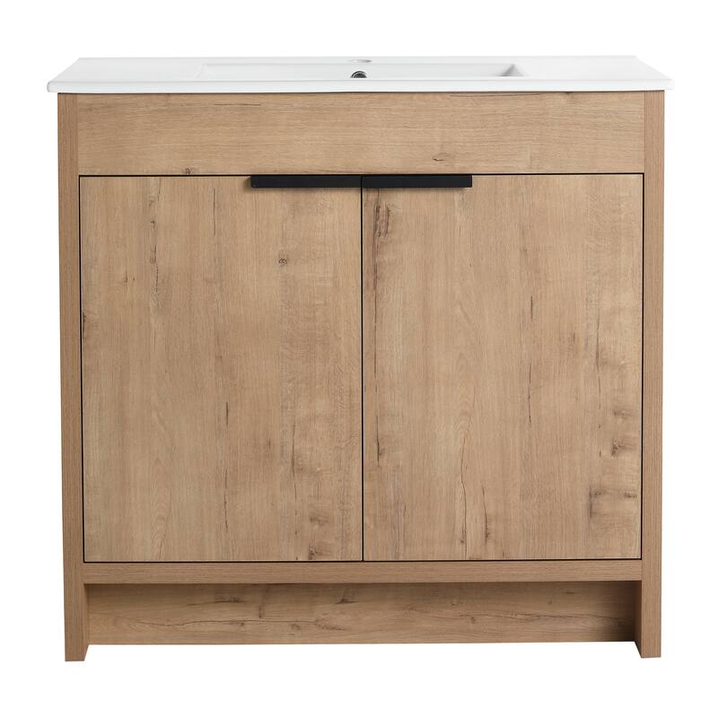 35" Freestanding Bathroom Vanity Cabinet with Adjustable Shelf, Soft-Closing Doors & Metal Handles for Modern Storage