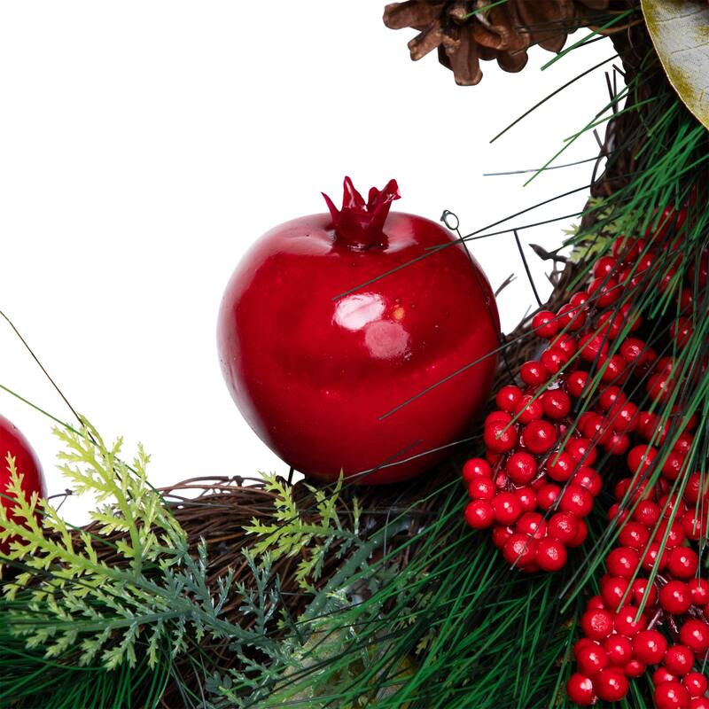 24" Autumn Harvest Mixed Berry, Pine Nut Thanksgiving Wreath - Unlit