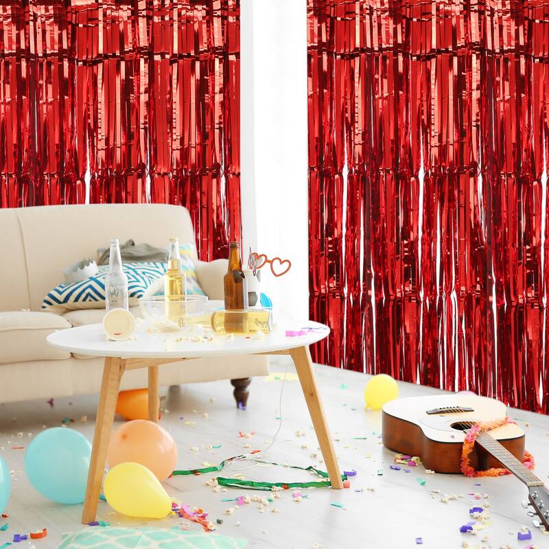 4 Pack 29x108 Inch Light Gold Metallic Foil Fringe Tinsel Table Skirts - Light Gold