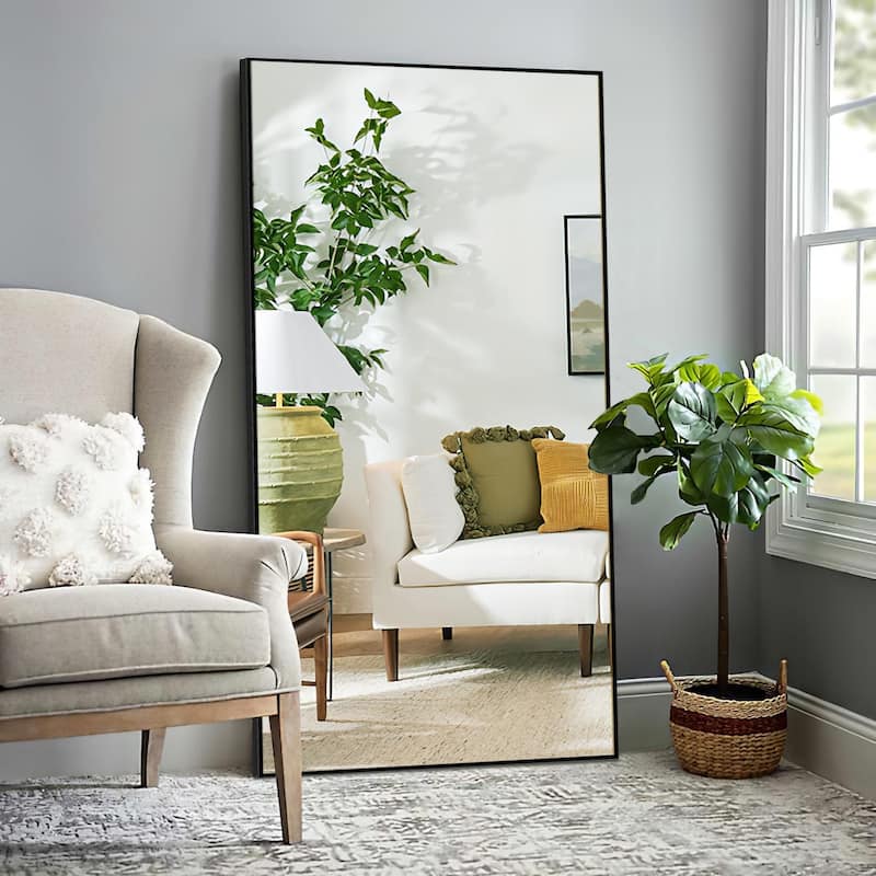 Modern Aluminum Alloy Thin Framed Full Length Floor Mirror - 71×31 - Black