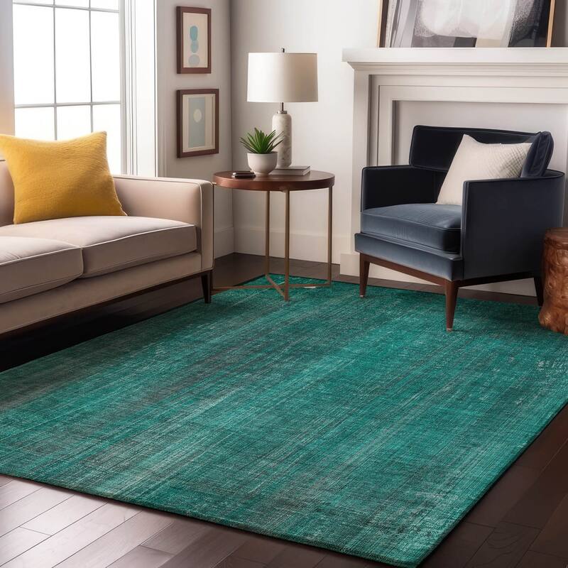 Premium Washable Super Soft Solid Abstract Mayfield Rug - Teal - 10' x 14' - Rectangle