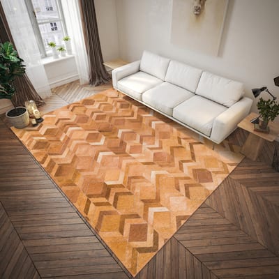 Laredo Chevron Diamond Faux Hide Patchwork Area Rug.