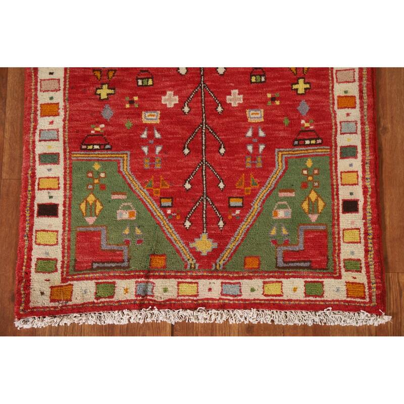 Geometric Red Abadeh Persian Vintage Area Rug Handmade Wool Carpet - 2'3"x 3'6"