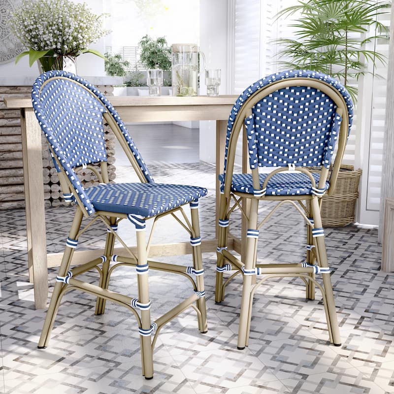 Lidia French 24-inch PE Wicker Counter-Height Chairs (Set of 2) by Furniture of America - Set of 2