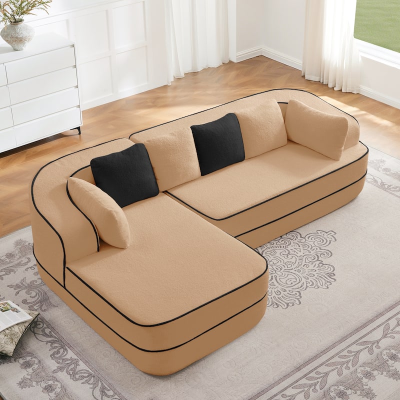 Roomfitters No Assembly Modular Sofa, 106 Inch Teddy Fabric Floor Couch with Chaise, Camel - Camel 106"  L-Shape Left Side