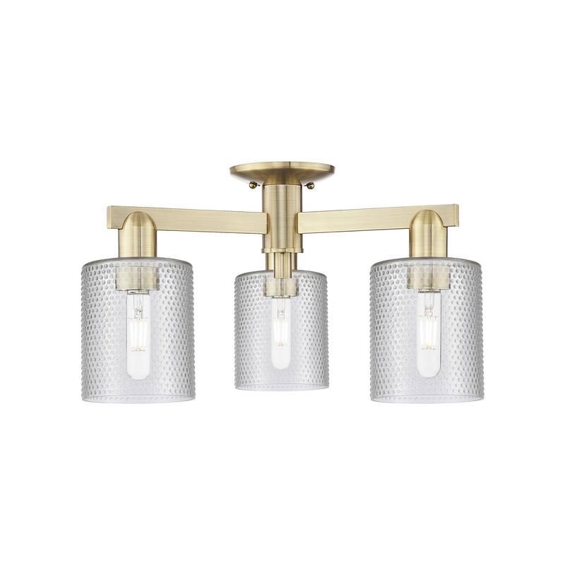 Innovations Lighting Endless Possibilities Arcadia - Cobbleskill - 3 Light 23" Semi-Flush Mount - Antique Brass/Clear