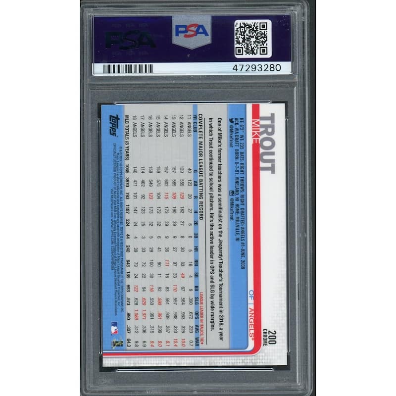 Mike Trout 2019 Topps Chrome Jumping Baseball Card #200 Graded PSA 10 GEM MINT - 8'6" x 11'6"