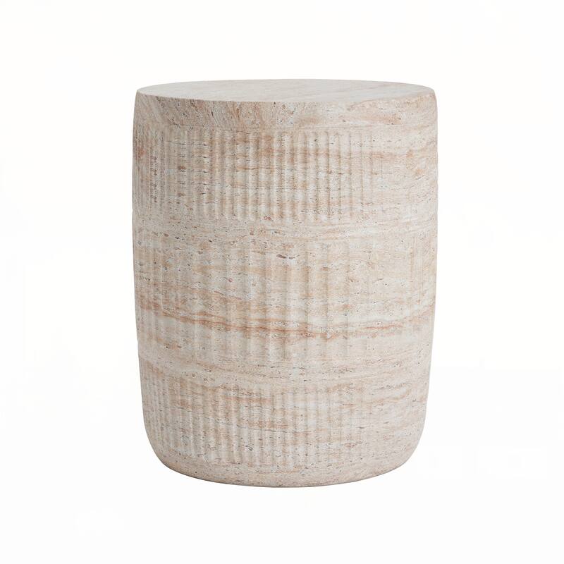 Outdoor/Indoor Lightweight Concrete Side Table,Travertine Finish