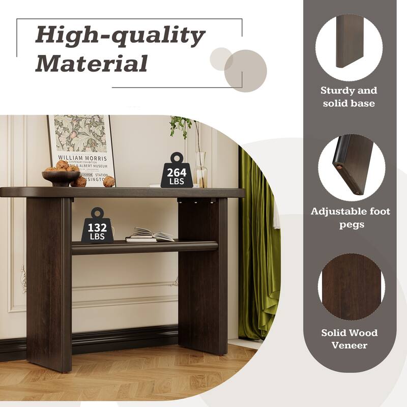 47.8" Elegant Minimalist Console Table with Rounded Edges, Wooden Oval Living Room Sofa Table with Open Storage Shelf