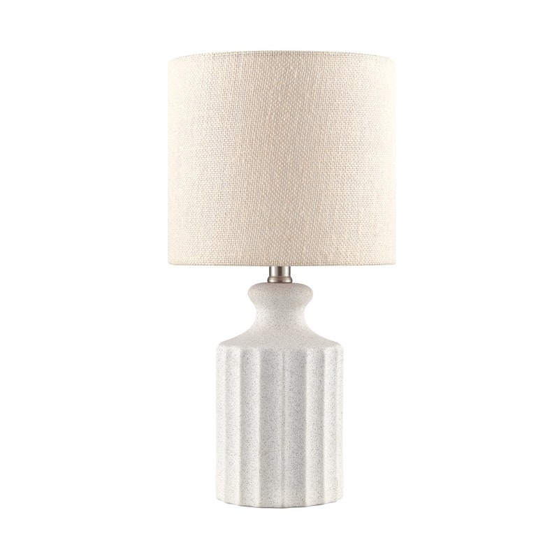 KAWOTI Modern White Ceramic Table Lamp with Linen Drum Shade - W9" x 17.5"
